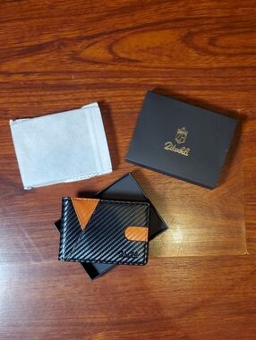 Unbranded Black Carbon-Style Card & Key Holder with Tan Accents